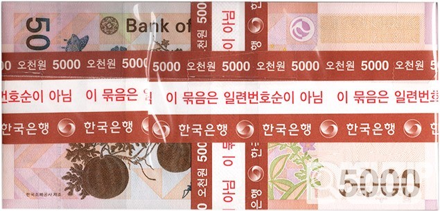 2006년 마 5000원권(5차) 00008포인트 100장 다발(연속번호 아님)/ 미사용품