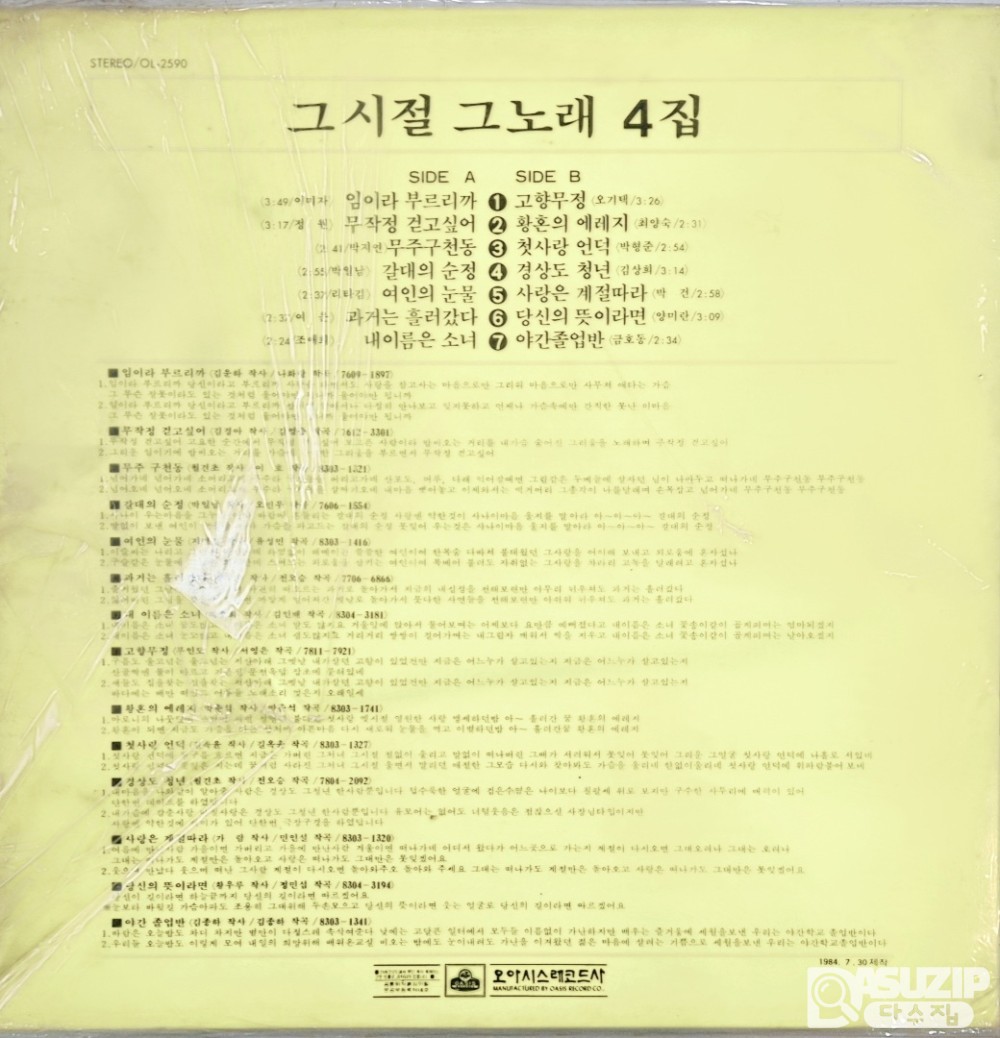 1984년 그 시절 그 노래 4집 여러 가수의 곡을 모은 컴필레이션 앨범