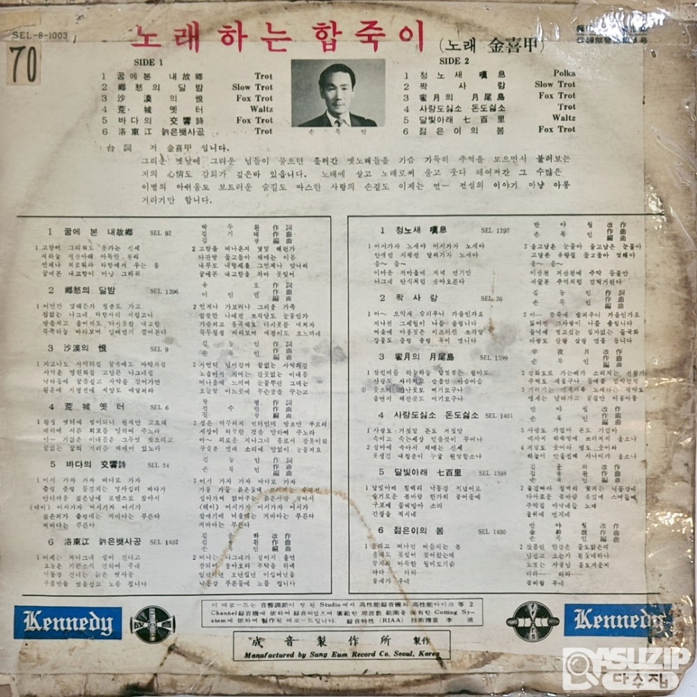1960년대 노래하는 합죽이 김희갑의 흘러간 노래 (사용감 많음)