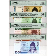 50000원, 바 10000원, 마 5000원, 다 1000원권 '0000080' 네쌍둥이 번호세트/ PMG 66, 68EPQ