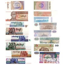 1990~1996년 미얀마 지폐 8장 일괄/ 미사용품