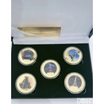기념주화: 24K 금도금 에펠탑 기념주화 컬랙션 5종세트  1,000개 한정판, 진품인증서