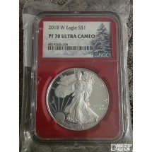 귀한 2018-W 아메리칸 실버 이글 프루프(Proof) 은화 한정판 크리스마스 라벨 NGC 70등급